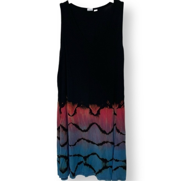 Reverse tie dye midi dress M ombre rainbow pink purple blue sleeveless rayon - Picture 1 of 9